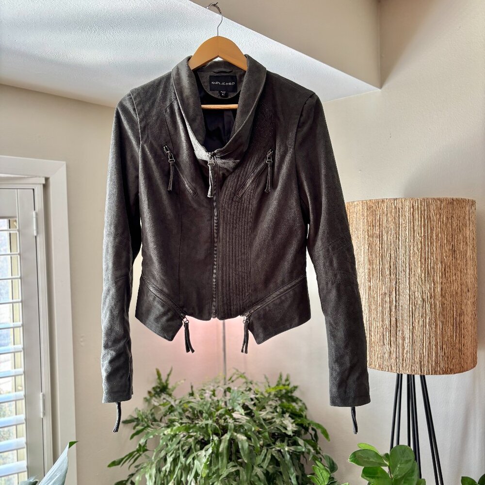 Solemio Faux Suede Moto Jacket | Charcoal Gray - Size M
